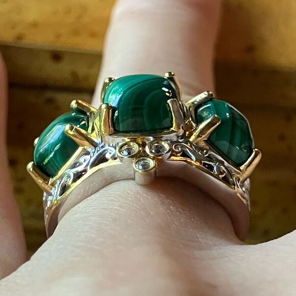 Natural Malachite Sterling Silver Ring Size 6 - Picture 2 of 9